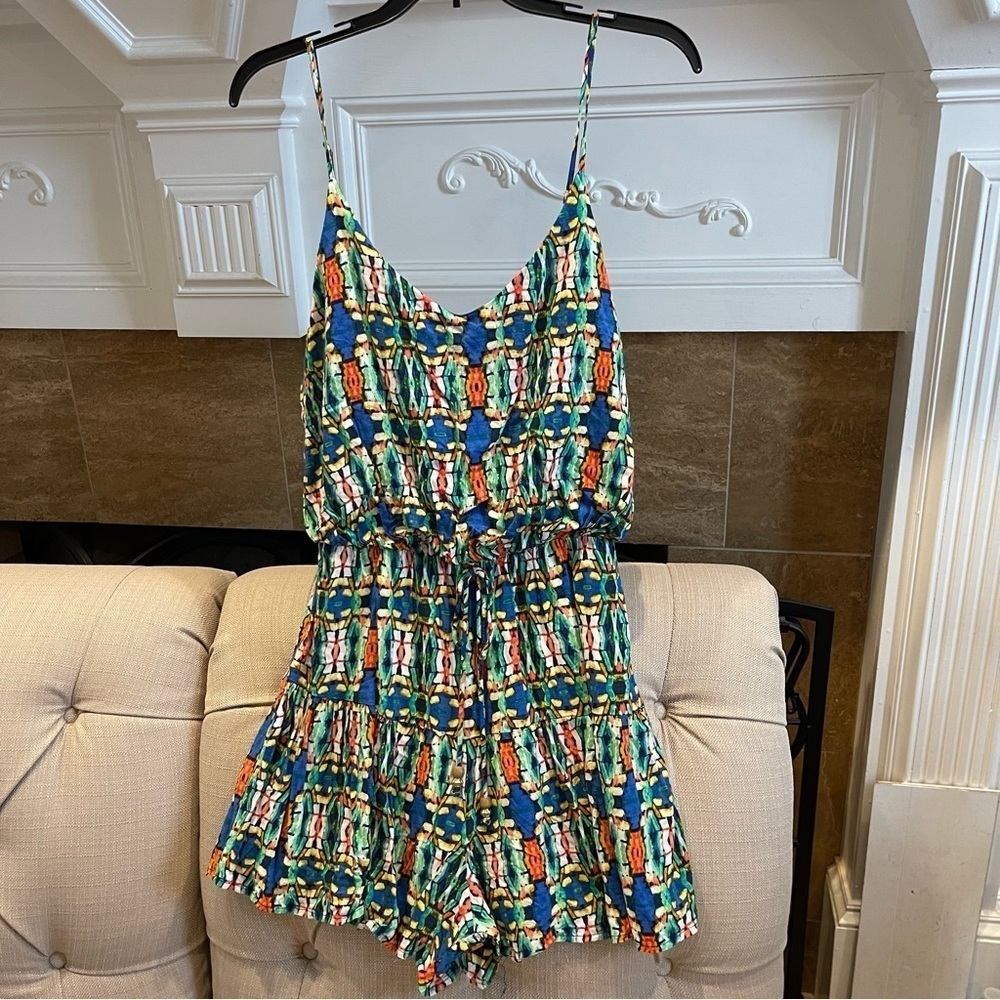 City Triangles Blue Green Multicolor Printed Women's Romper Shorts